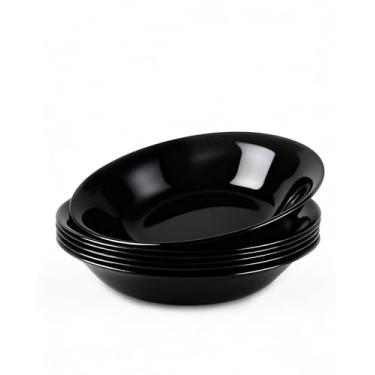 Imagem de LaGlint Conjunto de 6 tigelas de macarrão de vidro opala de 963 g, tigela grande e rasa redonda leve de 24 cm para sopa, salada, jantar, pode ir ao micro-ondas na lava-louças, preta