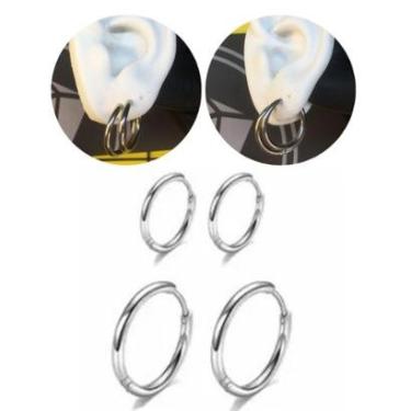 Imagem de Kit Brinco Masculino Feminino Argola 18,20mm Aço Inoxidável Prata-Feminino