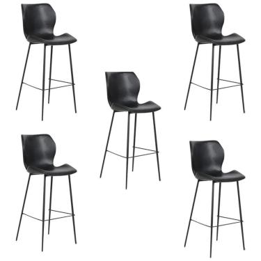 Imagem de Kit 5 Banquetas Alta Com Encosto Para Bancada Cozinha Penha R02 Sintético Preto - Mpozenato