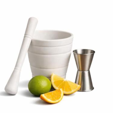 Imagem de Kit Pilão Com Socador + Dosador Duplo de Bebidas Caipirinhas Drinks Premium