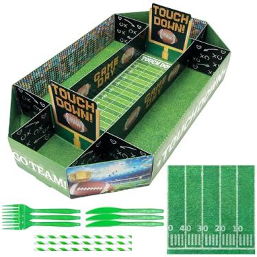 Imagem de 41 bandejas para servir comida de futebol, kits de suprimentos de festa de futebol, incluindo grande estádio de lanche esportivo, 10 facas garfos, canudos e guardanapos, para dia de jogo, festas em