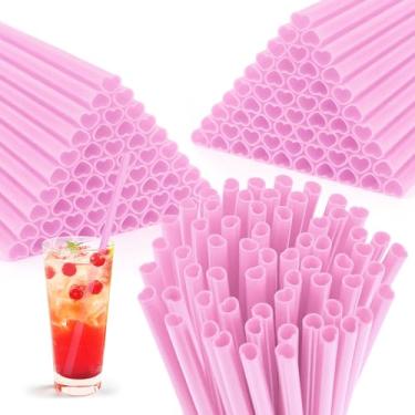 Imagem de 200 canudos de coração rosa embrulhados individualmente de plástico canudo descartável em forma de coração canudos de coquetel para chá de bebê dia dos namorados suprimentos de festa de casamento (200