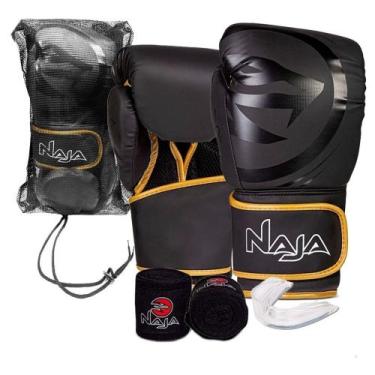 Imagem de Kit Naja Luva Boxe Bandagem Protetor Bucal Kit Completo, Amarelo, 16oz