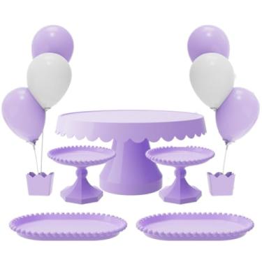 Imagem de Kit com 1 Boleira Plus, 2 Mini Boleira Pérola, 2 Bandeja Pérola e 2 Suporte p/Balões c/ 3 Hastes(LIC - LILAS CANDY)