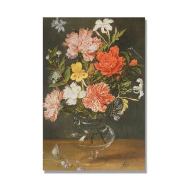 Imagem de NHLDZYH Arte em tela floral clássica natureza morta, impressão vintage estilo pintura a óleo, decoração de parede botânica para sala de estar elegante, sala de jantar. C40. 60 x 84 cm. Somente tela