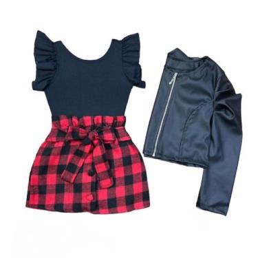 Imagem de Conjunto Feminino Infantil Body Saia Xadrez E Jaqueta Menina - AK Fash