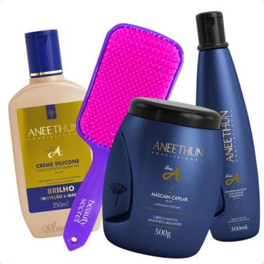 Imagem de Kit Linha A Aneethun Shampoo Creme Mascara + Escova Raquete