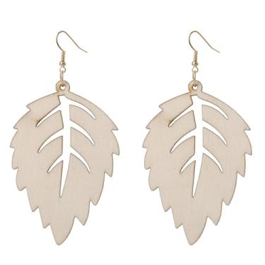 Imagem de Brincos femininos com pingente de folha de madeira natural, folhas de palmeira, feitos à mão, leve, boêmio, verão, plantas tropicais, joias étnicas, Madeira, madeira