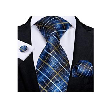 Imagem de pcagfaajmh Conjunto clássico de gravatas de seda masculinas largas para negócios casamento bolso punhos quadrados presentes para homens (cor: A), B