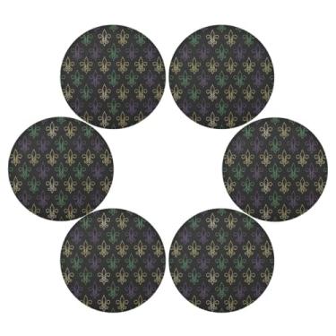 Imagem de Wassud Jogo americano conjunto de 6 tapetes de mesa redondos elegantes de lírio de carnaval para cozinha e jantar tapetes laváveis resistentes ao calor para decoração de mesa 39 cm