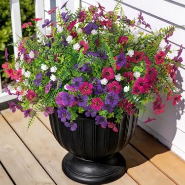 Imagem de Ammyoo Flores artificiais para decoração de primavera ao ar livre, 12 pacotes de margaridas de flores falsas com folhas de eucalipto realistas, plantas falsas para vegetação, buxo, varanda, pátio