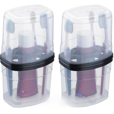 Imagem de Porta Dental de Pia com Tampa em Plástico – Capacidade para até 4 – 20,2×11,5×8,9cm(KIT C/2 PRETO)