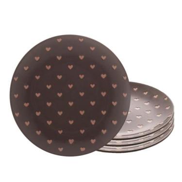 Imagem de Jogo 4 Pratos de Sobremesa em Cerâmica Coração Cinza Wolff 19,5cm