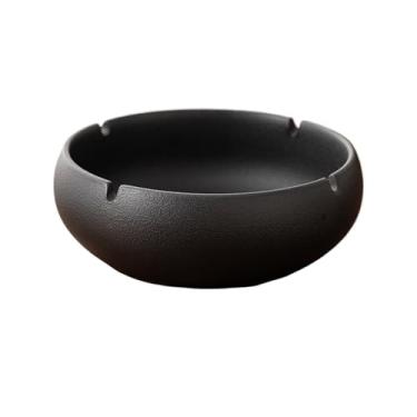 Imagem de KEG801302 Cinzeiro grande redondo preto cerâmico para uso doméstico à prova de vento adequado para decoração de mesa de escritório Cinzeiros (médio)