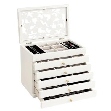Imagem de Elegante caixa de armazenamento de joias de madeira - organizador de 6 camadas com 5 gavetas para brincos, anéis, colares e pulseiras - estojo de exibição elegante para mulheres