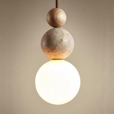 Imagem de Luminárias pendentes rústicas em travertino amarelo, estilo wabi-sabi, em vidro, com soquete G9, ideais para iluminação de ilha de cozinha, perfeitas para mesas de centro, salas de estar, qu