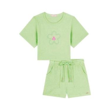 Imagem de Conjunto Infantil Menina Blusa Boxy/Short Verde Kukiê-Feminino