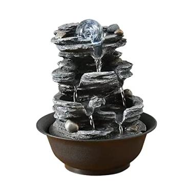 Imagem de Fonte de água de mesa fonte de mesa resina pedra cachoeira fonte de meditação interior relaxar fonte de mesa para escritório, casa, quarto, C 8 × L 21 × A 26 cm para decoração de casa e escritório