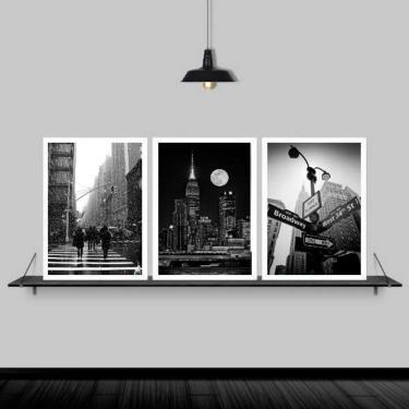 Imagem de Kit 3 Quadros Fotografias New York 45X34 C/Vidro - Branca
