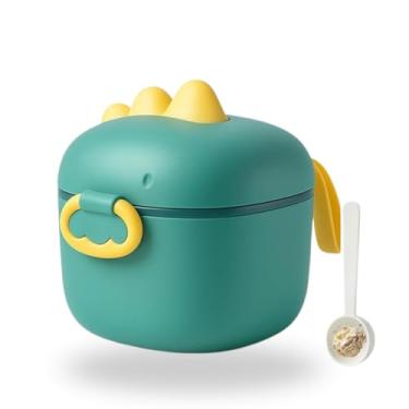 Imagem de Porta Leite em Pó 400ml com Colher Dosadora Dinossauro, Trava de Segurança, Anel de Silicone Antivazamento, BPA Free, Ideal para Passeio, Viagem e Uso Diário (VERDE)