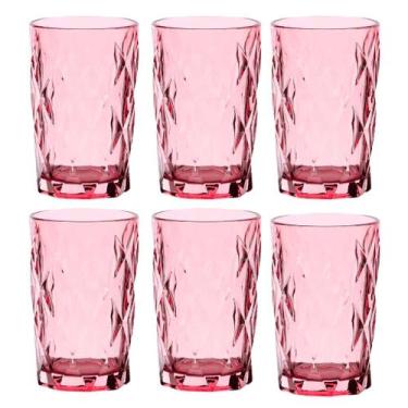 Imagem de Jogo C/ 6 Copos de Vidro Diamond Rosa Ametista 350ml Luxo Bebidas Água
