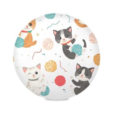 Imagem de STAYTOP Jogo americano redondo de gato fofo com desenho animado, 4 peças, tapetes de mesa para férias, antiderrapante, fácil de limpar, para casa, cozinha, churrasco, festa, decoração de mesa