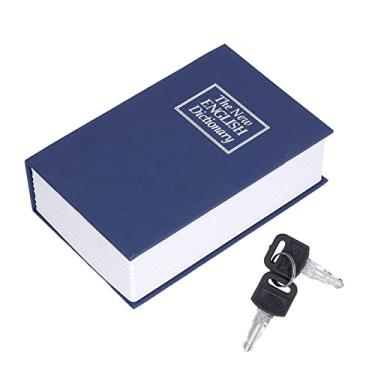 Imagem de Cofre para economizar dinheiro, armazenamento de moedas, simulação de formato de livro, placa de aço decorativa, fechadura com chave para quarto, sala de estar, escritório, várias (Azul)