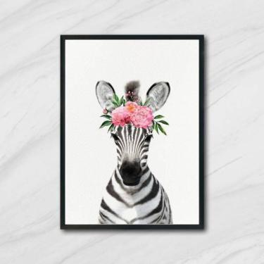 Imagem de Quadro Zebrinha Coroa De Flores 45X34Cm Com Vidro Preta