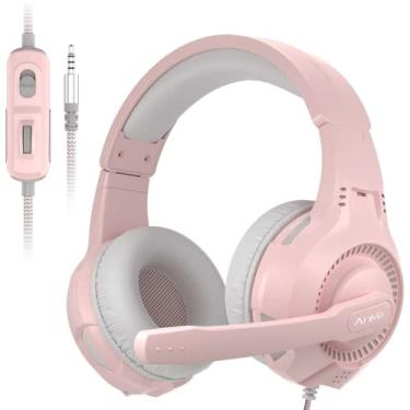 Imagem de Fones de ouvido Anivia para jogos – AH68S Fone de ouvido com fio sobre a orelha com microfone, controle de volume, isolamento de ruído para várias plataformas – Rosa