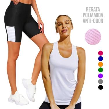 Imagem de Camiseta REGATA Dry MALHA FRIA POLIAMIDA + SHORT Leg Legging COM BOLSOS Conjunto Fitness 552-Feminino