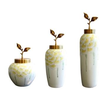 Imagem de Vaso de cerâmica moderno para quarto, conjunto de três peças, decoração de sala de estar, armário de TV, arranjo de flores, mesa seca, restaurante