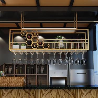 Imagem de Prateleiras de vinho de teto penduradas para copos de vinho, suporte de garrafa de vinho de cabeça para baixo, prateleiras flutuantes para taças, prateleiras flutuantes, prateleira decorativa