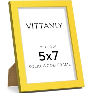 Imagem de Vittanly Porta-retrato 12 x 18 cm, moldura de madeira maciça com acrílico, inclui tapete de 10 x 15 cm, pendurar na parede ou mesa para decoração de casa, amarelo, 1 pacote
