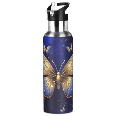 Imagem de Burbuja Garrafa de água de aço inoxidável Gold Butterfly, garrafas de água isoladas a vácuo com tampa de canudo para esportes, academia, escola - à prova de vazamento e suor, sem BPA, 946 ml