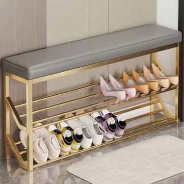 Imagem de Banco de armazenamento de sapatos com assento acolchoado, organizador de entrada fino, sapateira para porta frontal de 100 x 20 x 48 cm, solução de armazenamento de corredor elegante para sala de