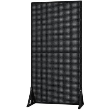 Imagem de Kit organizador de painéis de metal duplo com rodas - Rack de exibição de artesanato de chão, solução de armazenamento de escritório doméstico e cozinha (preto, 60 x 120 cm / 23,62 x 47,24 pol.)