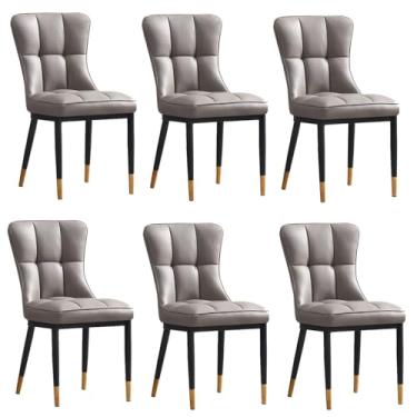 Imagem de Conjunto de 6 cadeiras de jantar modernas industriais de couro sintético, cadeiras confortáveis com encosto e pernas de metal, cadeiras estofadas elegantes ideais para jantar em casa e cozinha