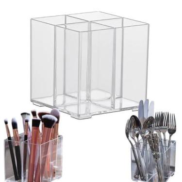 Imagem de Porta Pincéis Organizador De Maquiagem Acrílico 4 Divisoóias multiuso 
