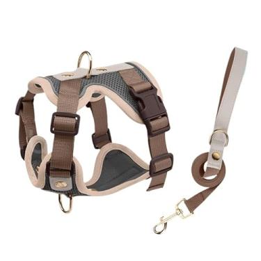 Imagem de Peitoral Coleira Resistente Para Pet Cão Grande e Médio Porte com Regulagem Colete Reforçado para Passeio Cachorro(Cinza com marrom,M(Peito34-46cm）)