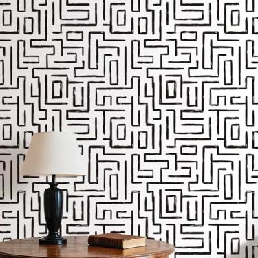 Imagem de Decotalk Papel de parede preto e branco abstrato moderno para banheiro e quarto, papel de contato abstrato para armários de parede, vinil autoadesivo para parede