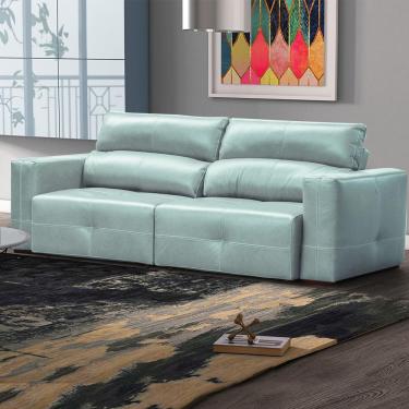 Imagem de Sofá Decorativo Monica 3 Lugares Sala de estar 252cm Reclinável e Retrátil Couro Azul Claro G40 - Gran Belo