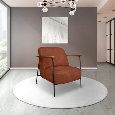 Imagem de Poltrona Sala de Estar Pés em Ferro Preto Braço Madeira Maciça 86cm Thane Bouclê Terracota G63 - Gran Belo