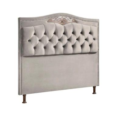 Imagem de Cabeceira Holanda 1,60 Queen Veludo Shop Das Cabeceiras Bege Marfim