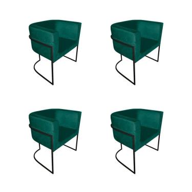 Imagem de Kit 4 Poltronas Decorativa Sala De Estar Base De Ferro Preta Veludo Verde