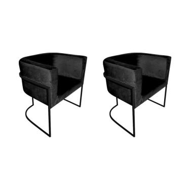 Imagem de Kit 2 Poltronas Decorativa Sala De Estar Base De Ferro Preta Veludo Preto