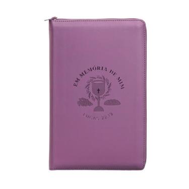 Imagem de Livro - Bíblia NVI com zíper: Em memória de mim, Capa luxo roxo com to