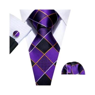 Imagem de Conjunto De Gravata De Seda Xadrez E Abotoaduras Para Homens, Gravata 