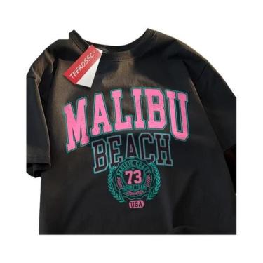 Imagem de Camiseta Unissex Oversize De Algodão Com Gola Redonda, Estampa Simples