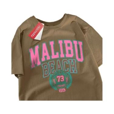 Imagem de Camiseta Unissex Oversize De Algodão Com Gola Redonda, Estampa Simples