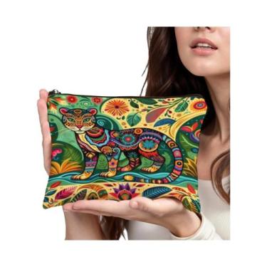 Imagem de Bolsa De Maquiagem Boêmia Com Estampa De Jaguar, Necessaire Étnica Com